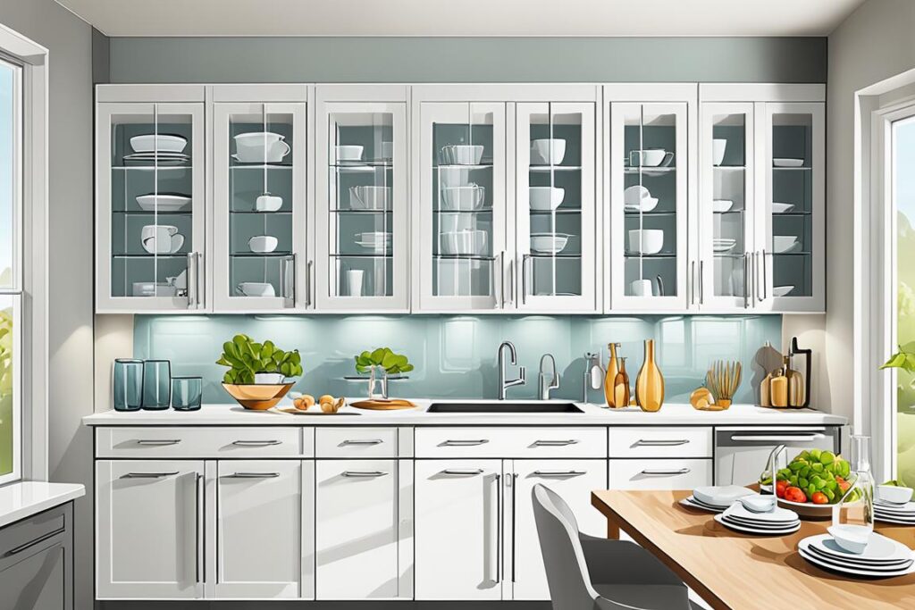 Balanced glass kitchen cabinets